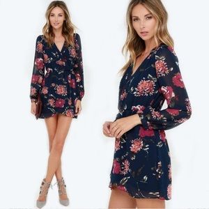 Lulus Navy Floral Print Dress
